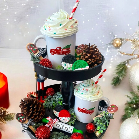 ⤵️ DesignPAC Red truck Mugs Set of 2 with faux whipped cream - Picture 3 of 15